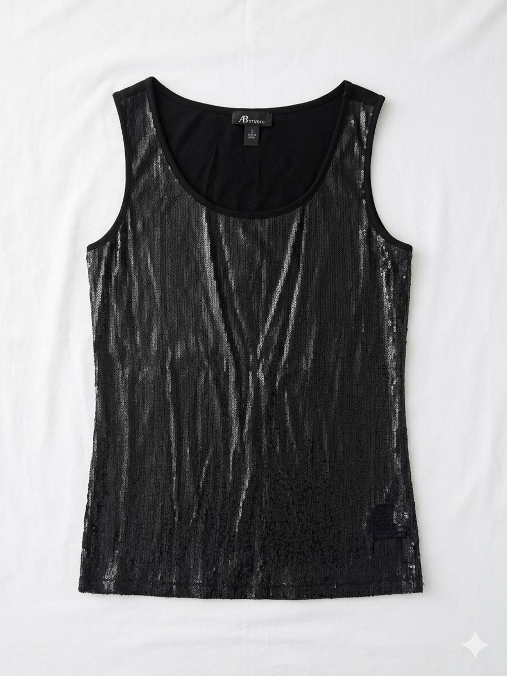 AB Studio Black Sequin Scoop Neck Tank Top